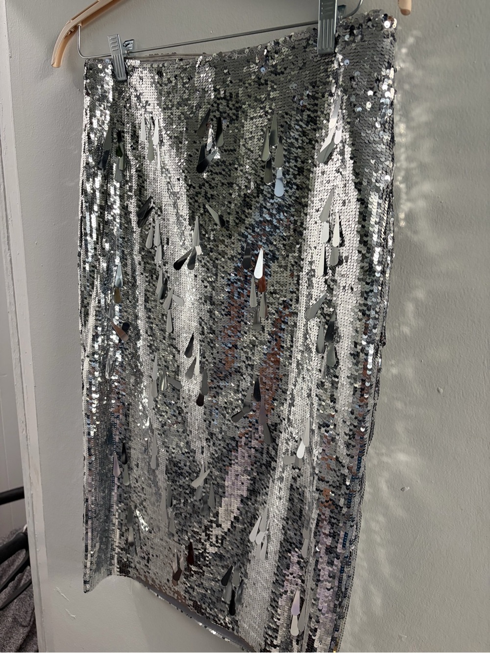 Danielle Guizio Silver Sequin Midi Skirt
